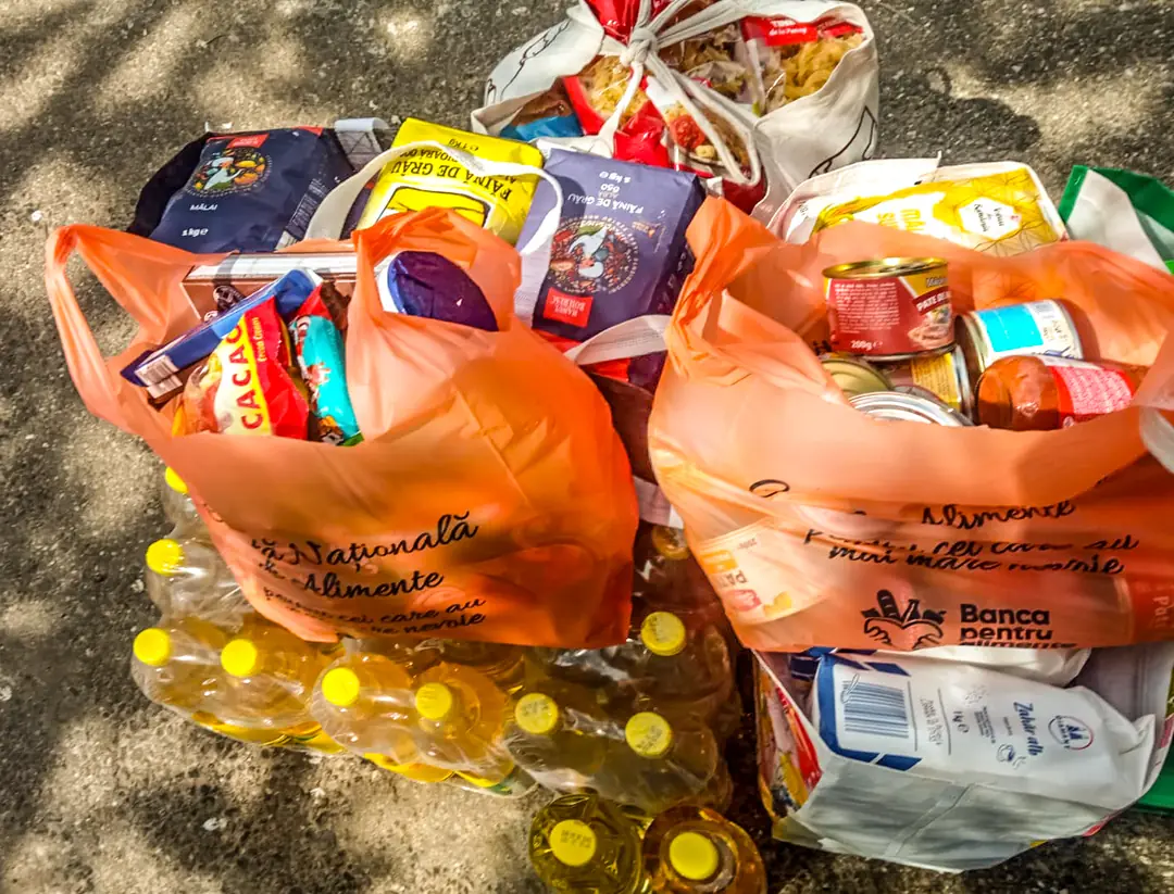 Pungi cu alimente strânse la colectă